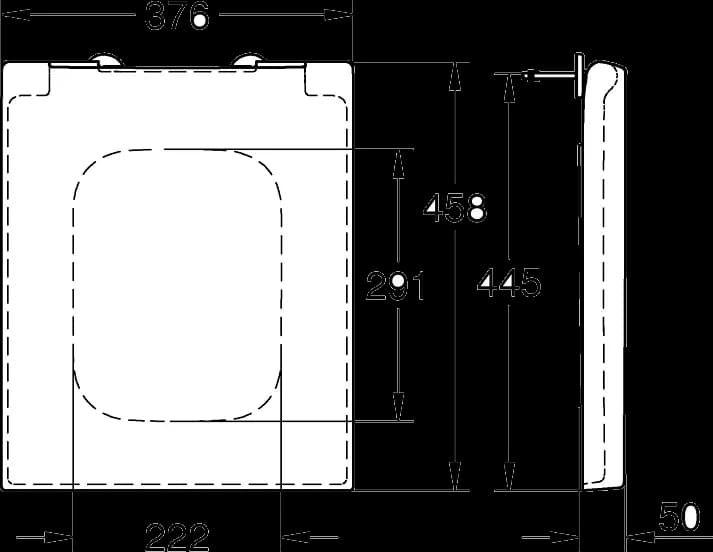 GROHE Cube Ceramic Colac vas WC cu închidere lentă - desen tehnic cu cote