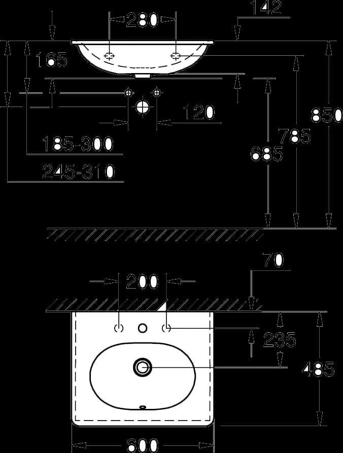 GROHE Essence Lavoar 60 - desen tehnic cu cote