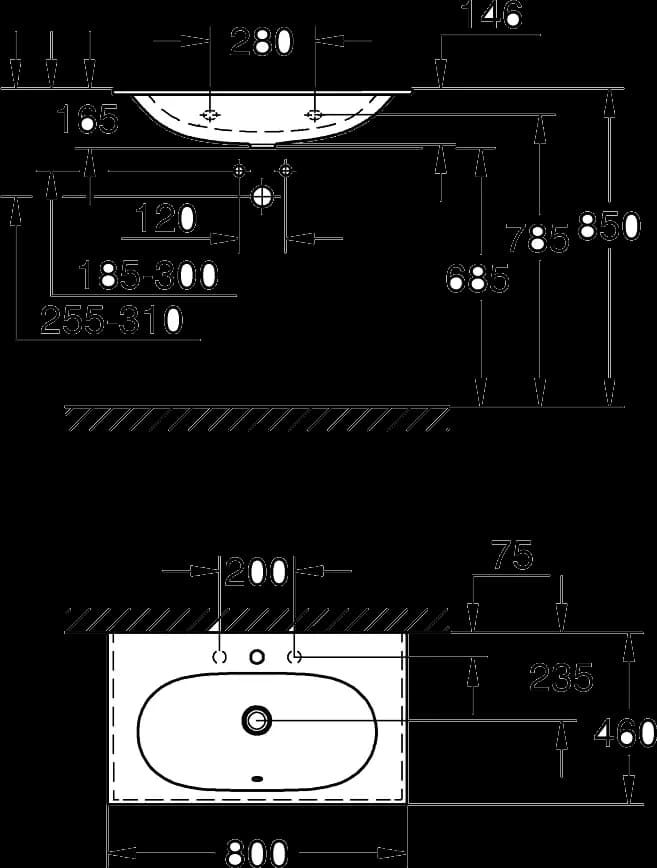 GROHE Essence Lavoar vanity 80 - desen tehnic cu cote