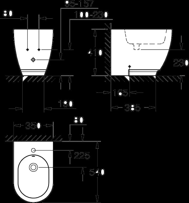 GROHE Essence Bideu cu montare pe podea - desen tehnic cu cote