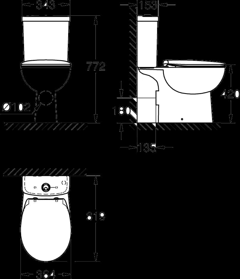 GROHE Bau Ceramic Pachet vas WC cuplat monobloc - desen tehnic cu cote