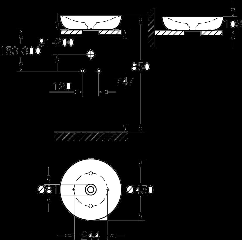 GROHE Essence Lavoar tip bol 45 - desen tehnic cu cote