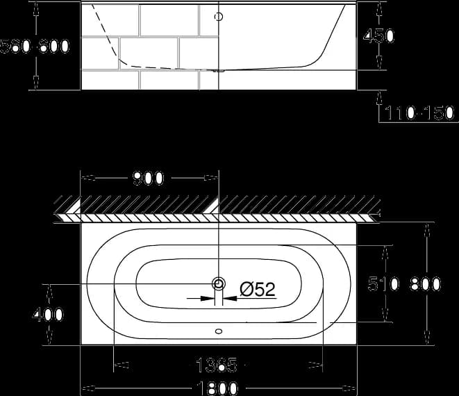 GROHE Essence Cadă - desen tehnic cu cote