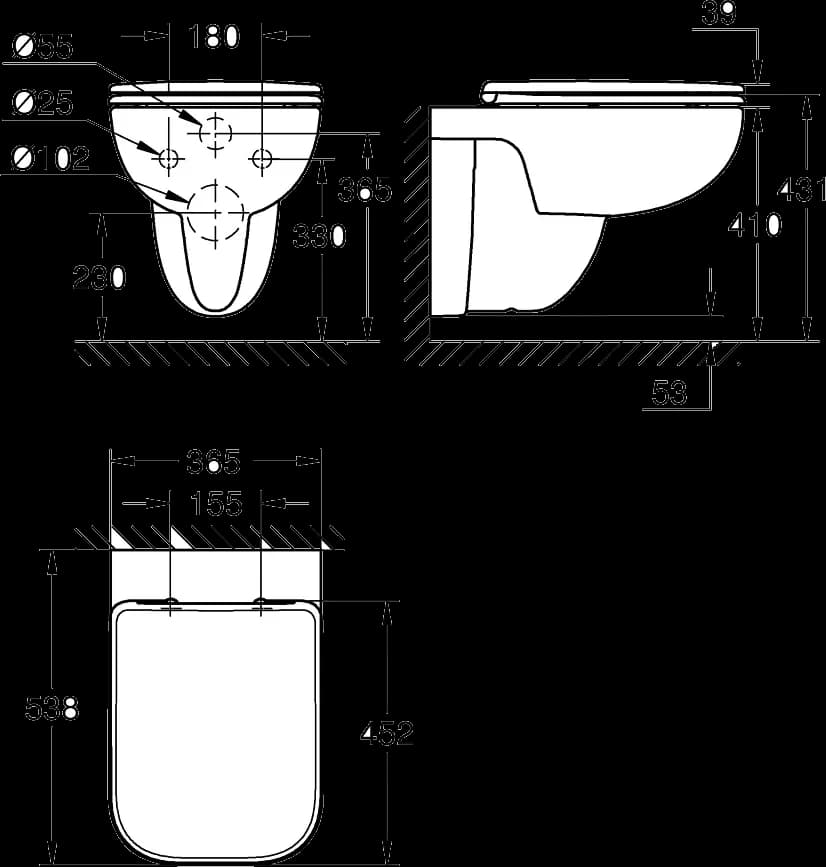 GROHE Start Edge Ceramic Set WC cu montare pe perete - desen tehnic cu cote