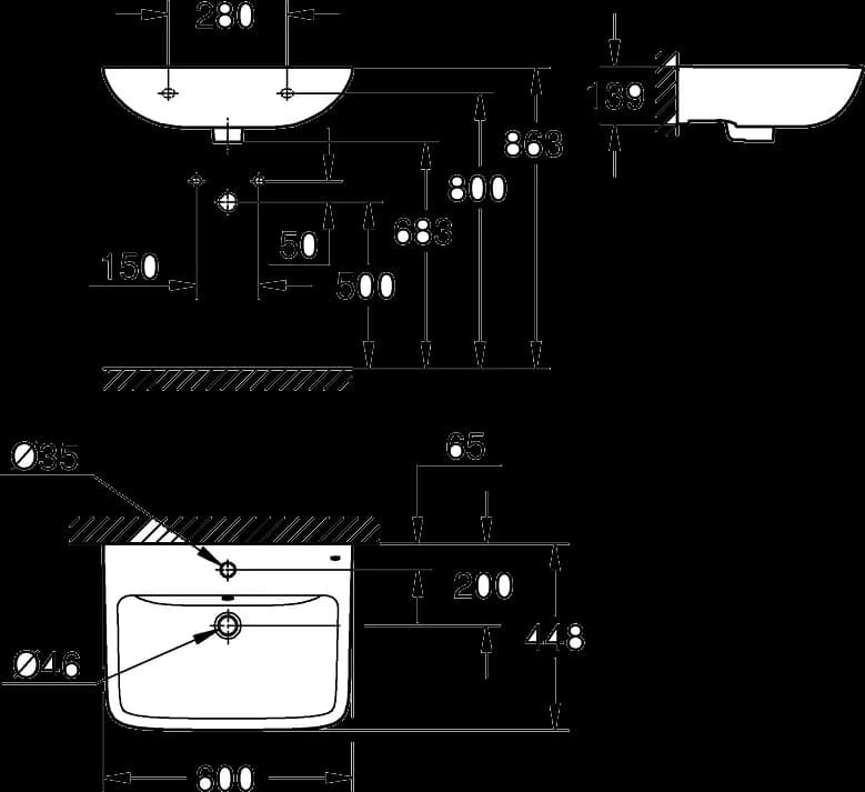 GROHE Start Edge Ceramic Lavoar 60 - desen tehnic cu cote