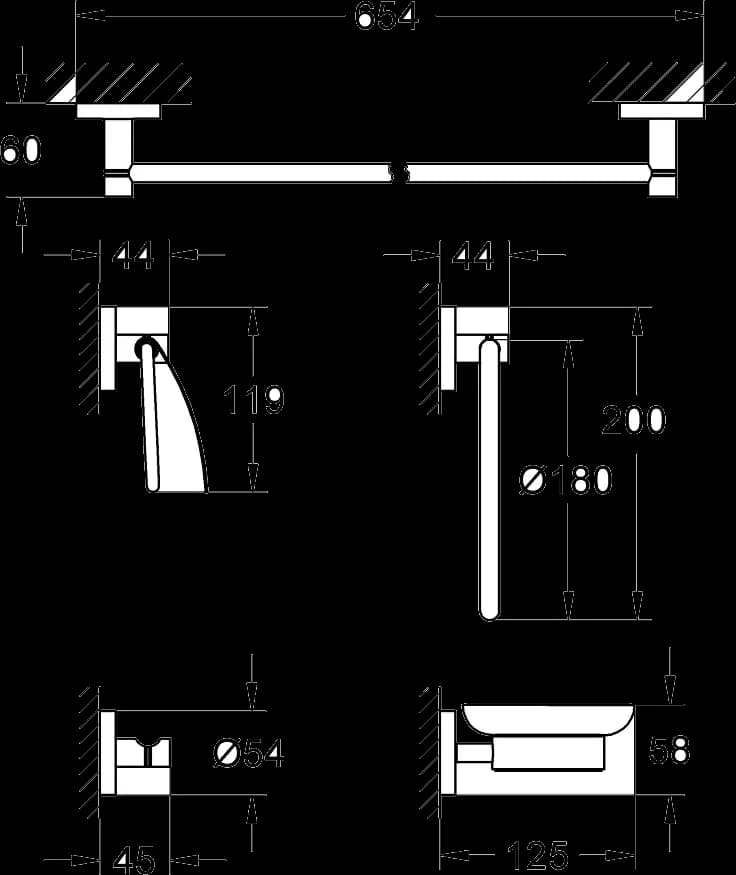 GROHE Essentials Set accesorii 5 în 1 Master bathroom - desen tehnic cu cote