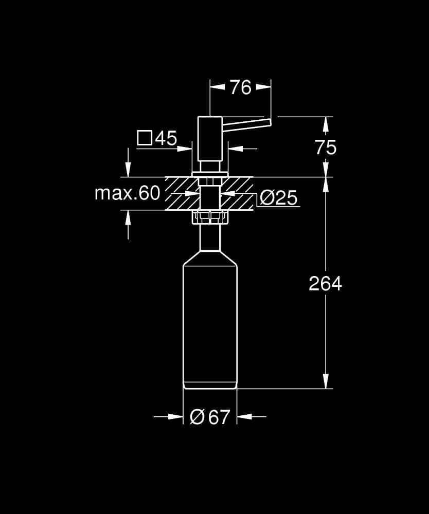 GROHE Dozator săpun lichid - desen tehnic cu cote