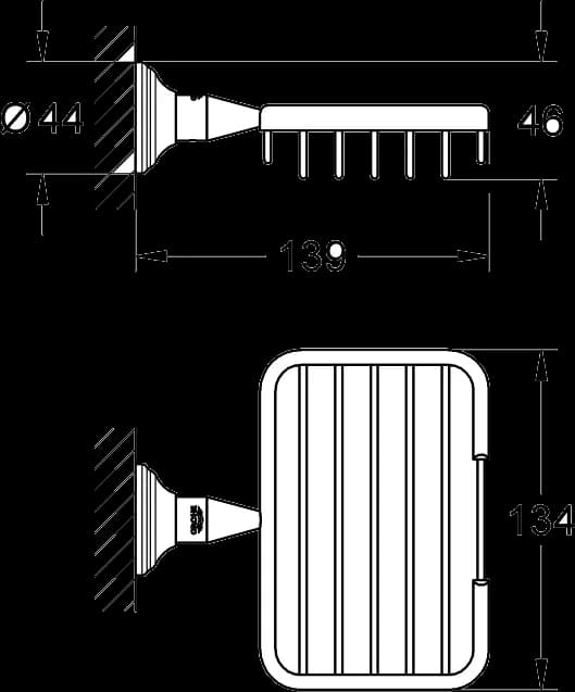 GROHE Essentials Authentic Raft mic - desen tehnic cu cote