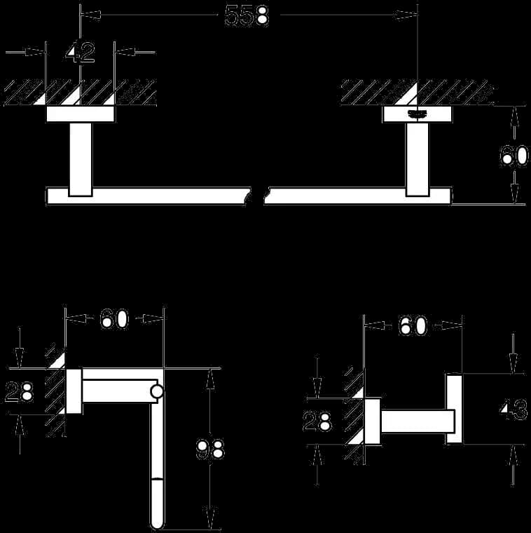 GROHE Essentials Cube Set accesorii 3 în 1 Guest bathroom - desen tehnic cu cote