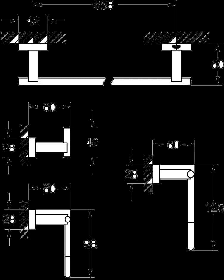 GROHE Essentials Cube Set accesorii 4 în 1 Master bathroom - desen tehnic cu cote