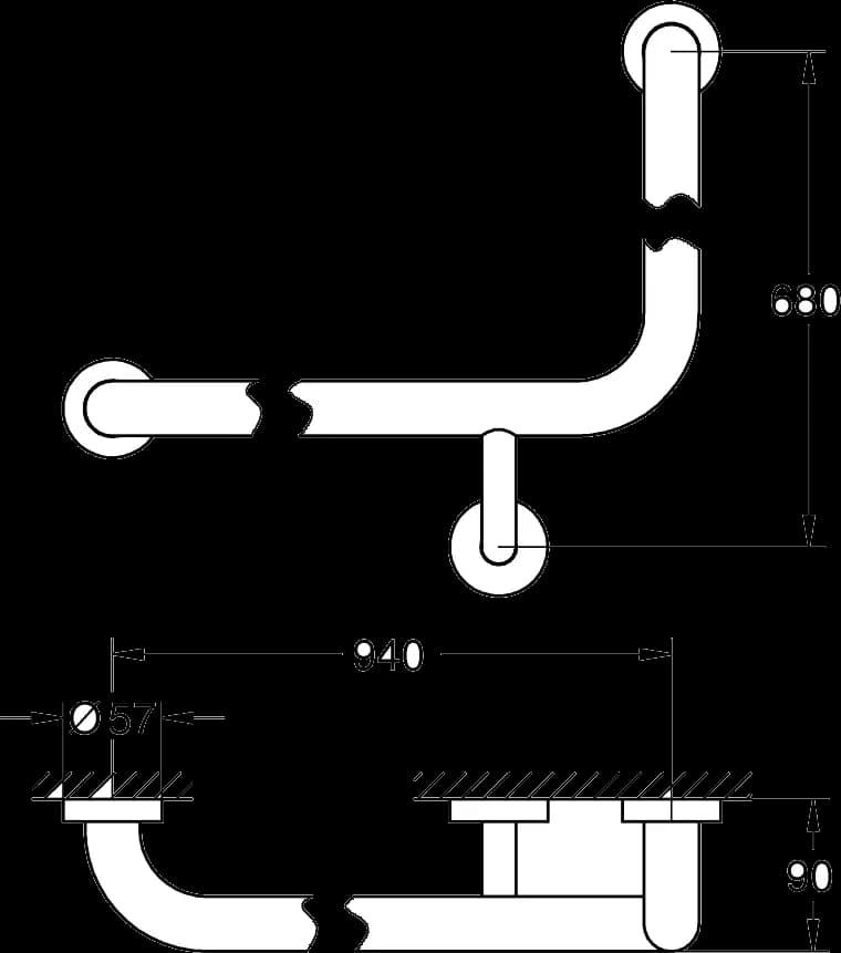 GROHE Essentials Bară de susținere cadă - desen tehnic cu cote