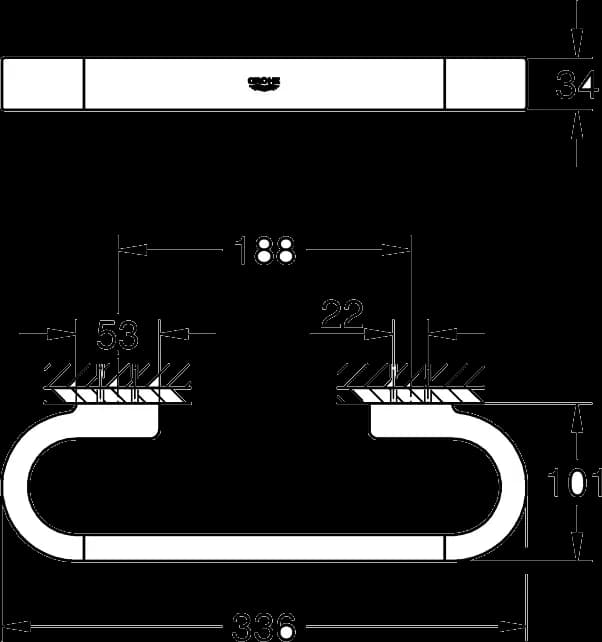 GROHE Selection Bară de susținere cadă - desen tehnic cu cote
