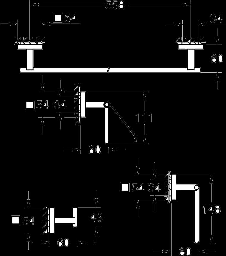 GROHE Start Cube Set accesorii 4 în 1 Master bathroom - desen tehnic cu cote