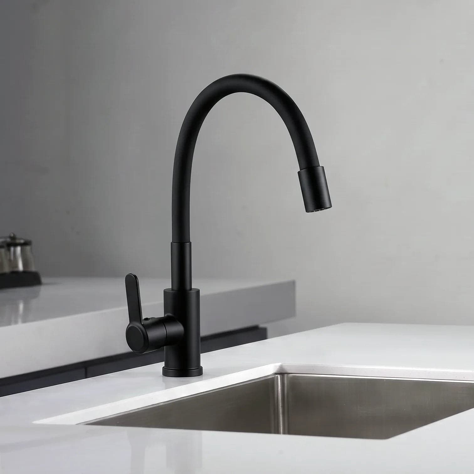 Baterie bucătărie 87019 - pipă flexibilă neagră - negru mat - montat