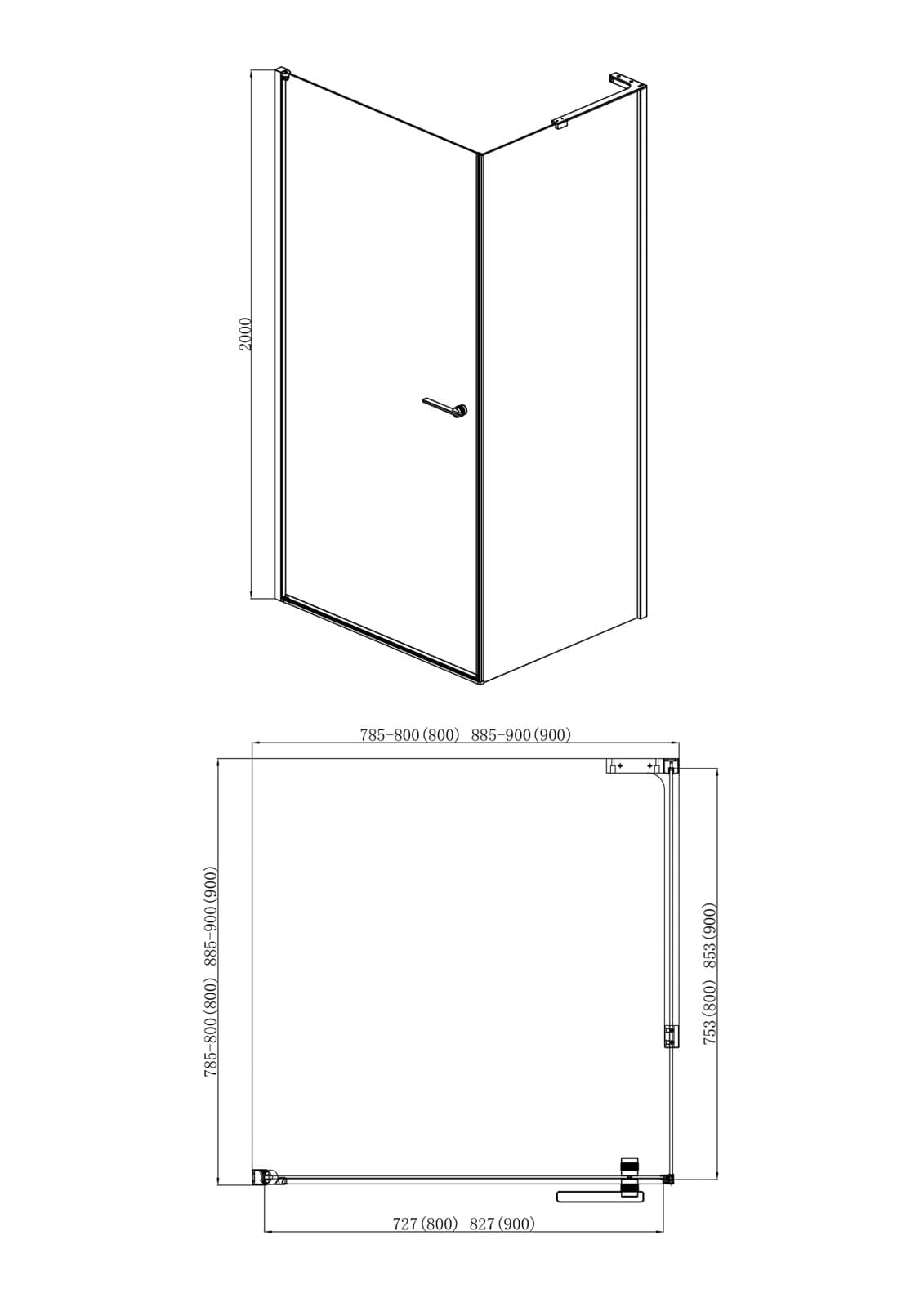 Cabină de duș colț slim reversibil cu sticlă NANO 6mm cu ușă batantă