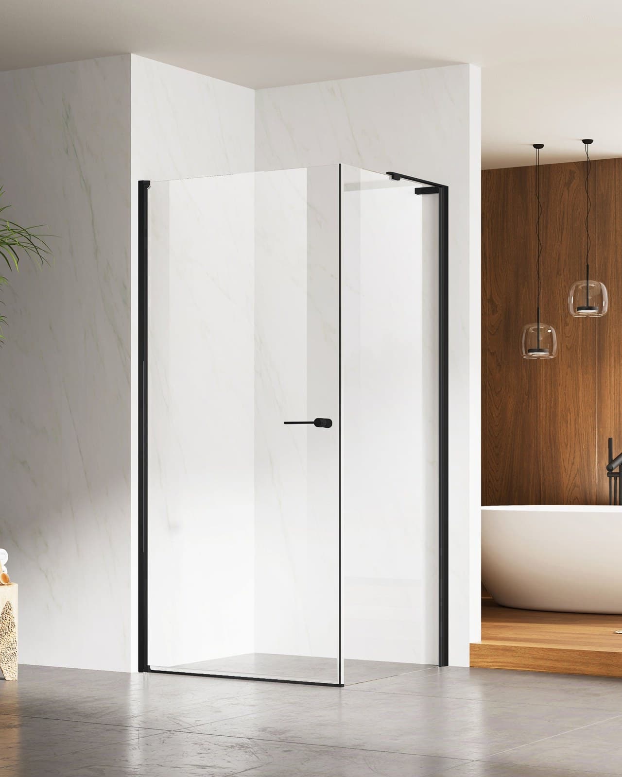 Cabină de duș colț slim reversibil cu sticlă NANO 6mm cu ușă batantă - montat