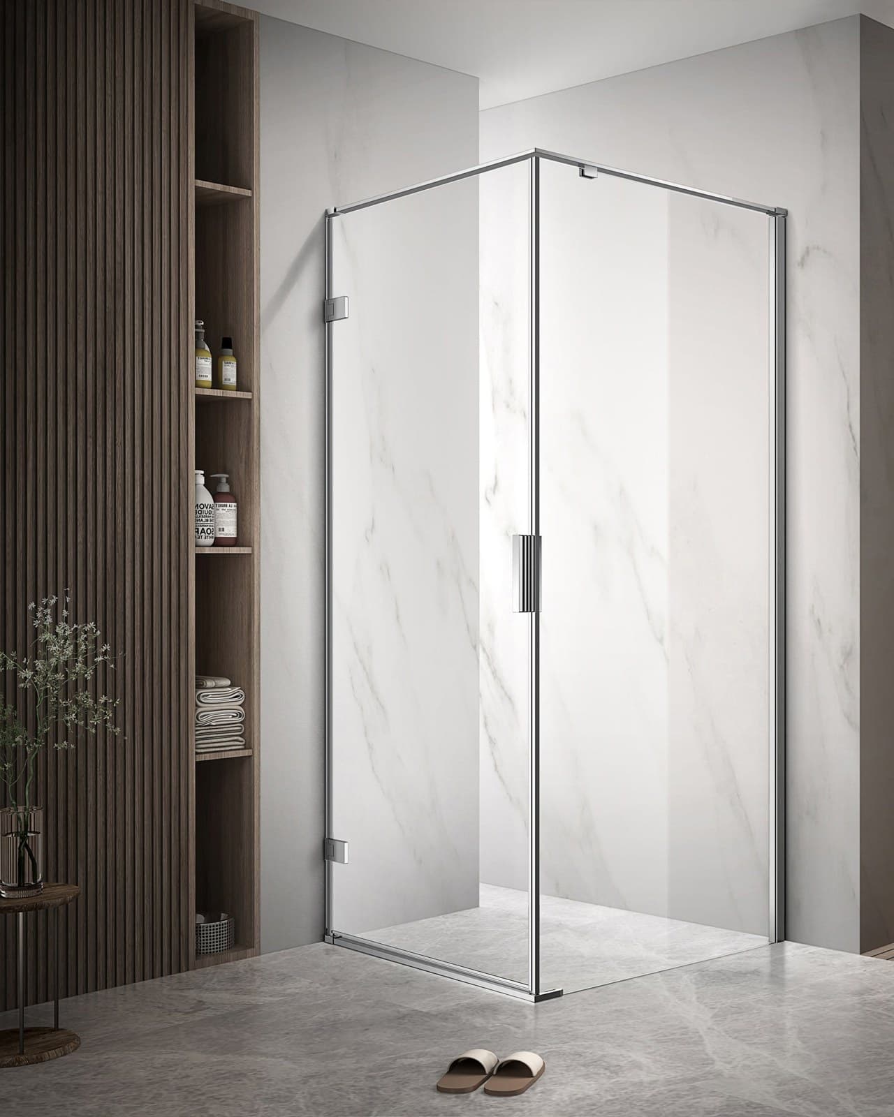 Cabină de duș de colț cu ușă batantă cu sticlă NANO 8mm cu deschidere stânga - montat
