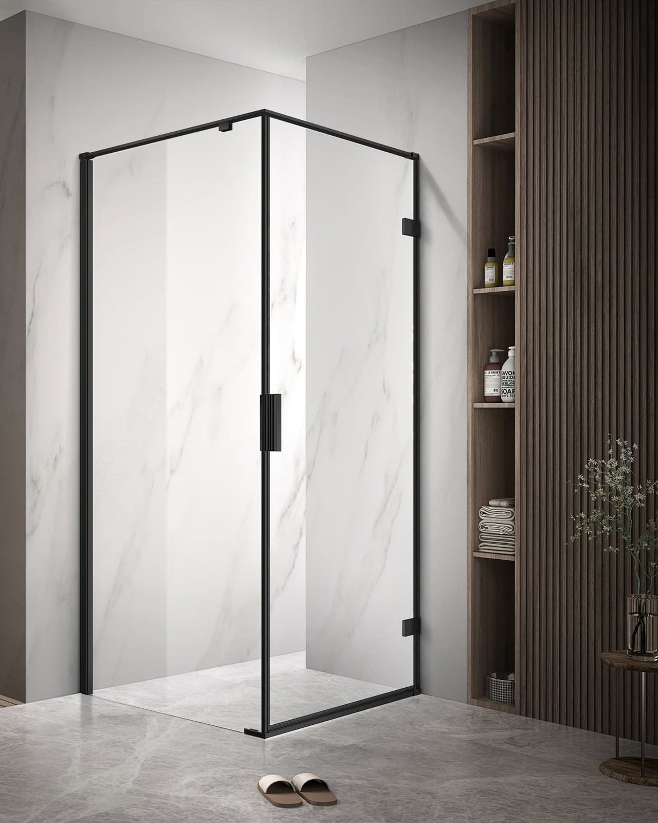 Cabină de duș de colț cu ușă batantă cu sticlă NANO 8mm cu deschidere dreapta