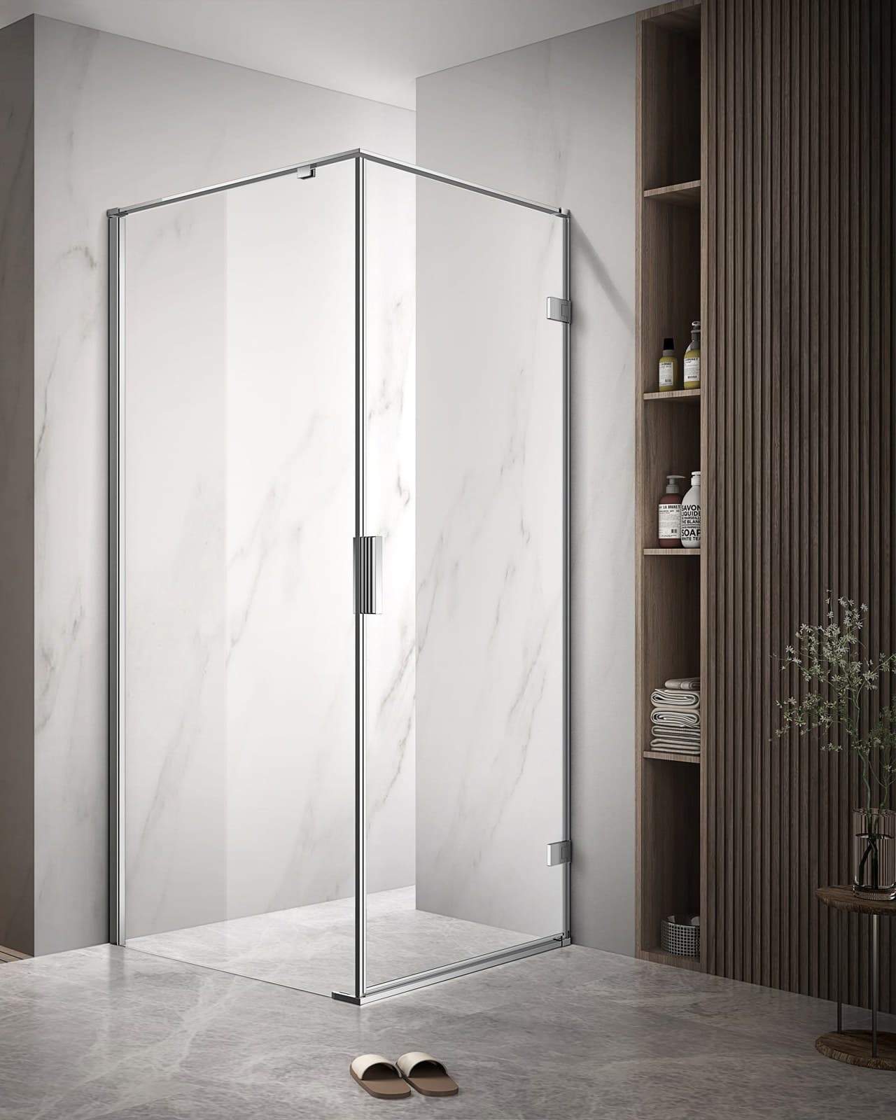 Cabină de duș de colț cu ușă batantă cu sticlă NANO 8mm cu deschidere dreapta - montat