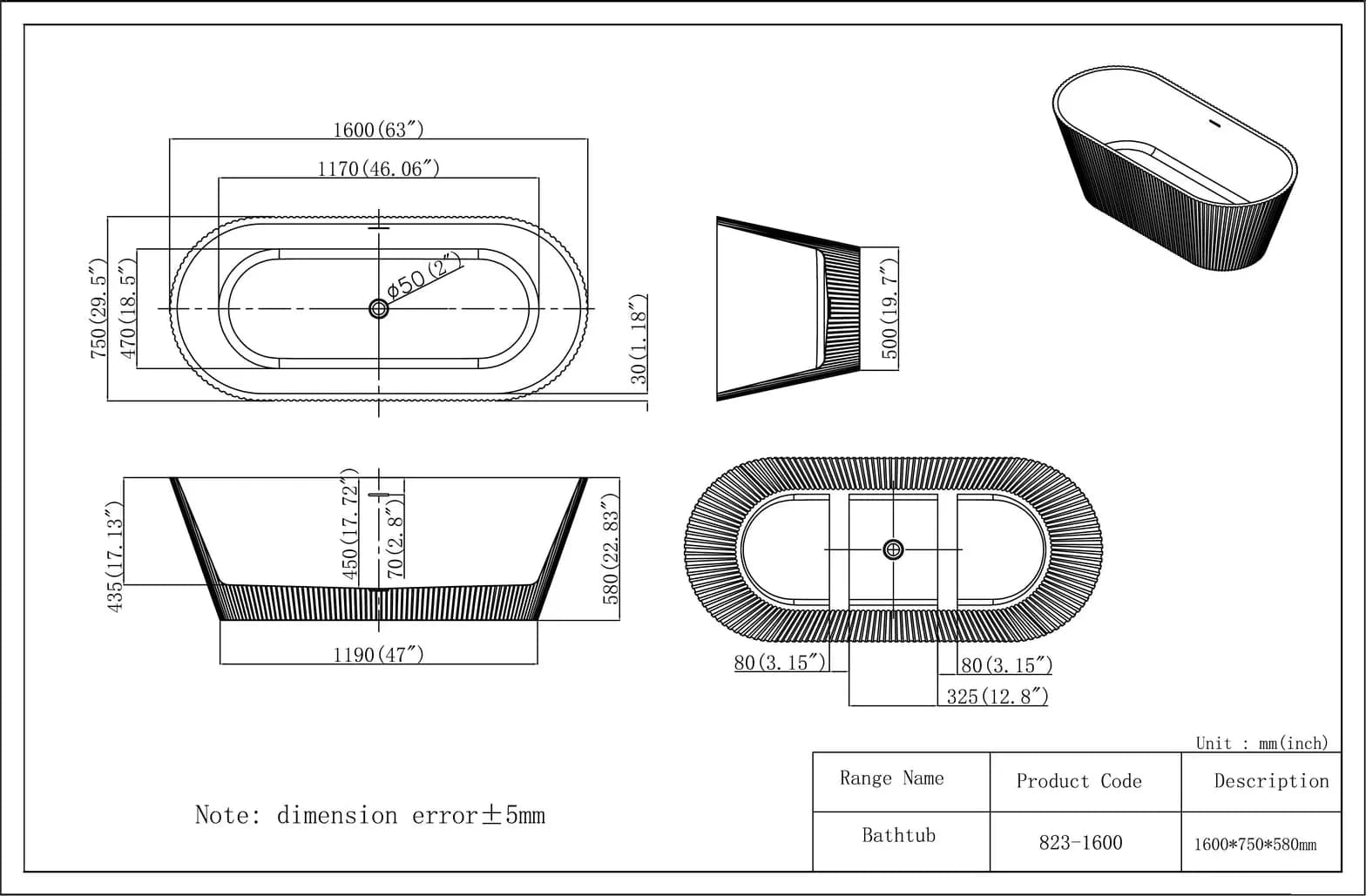 Cadă freestanding din acril Taya Line