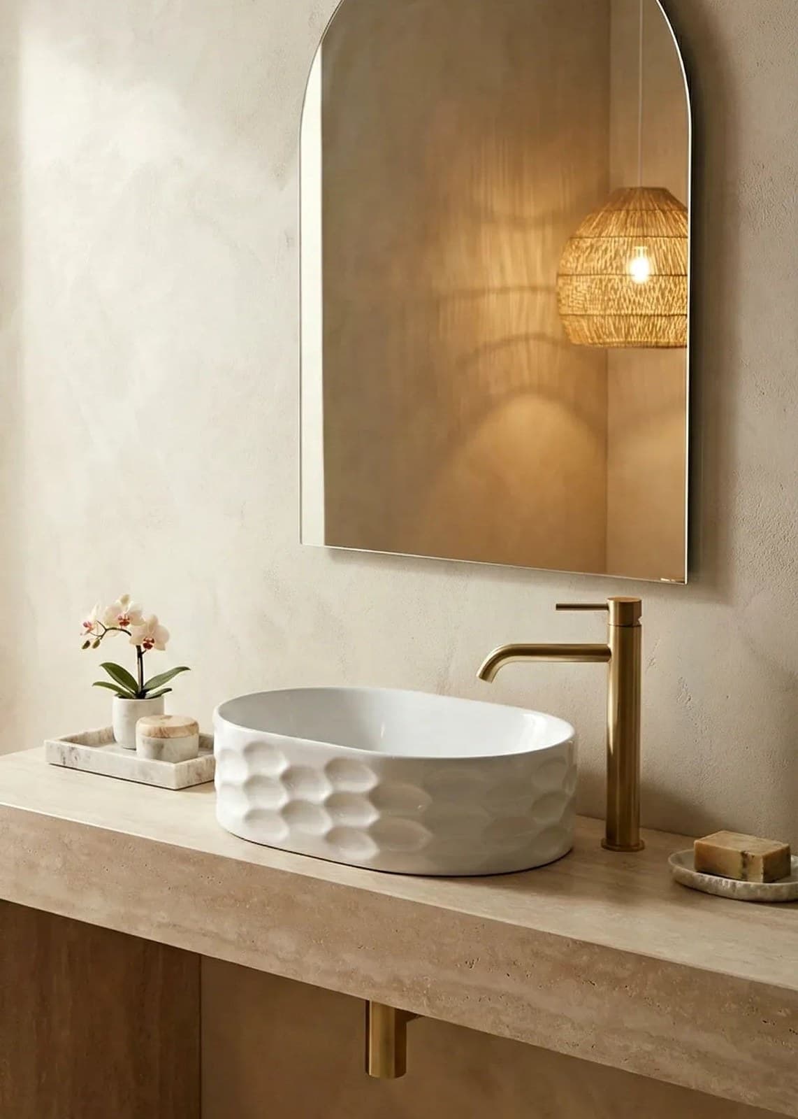 Lavoar ceramic oval A509T - alb lucios, exterior texturat - montat