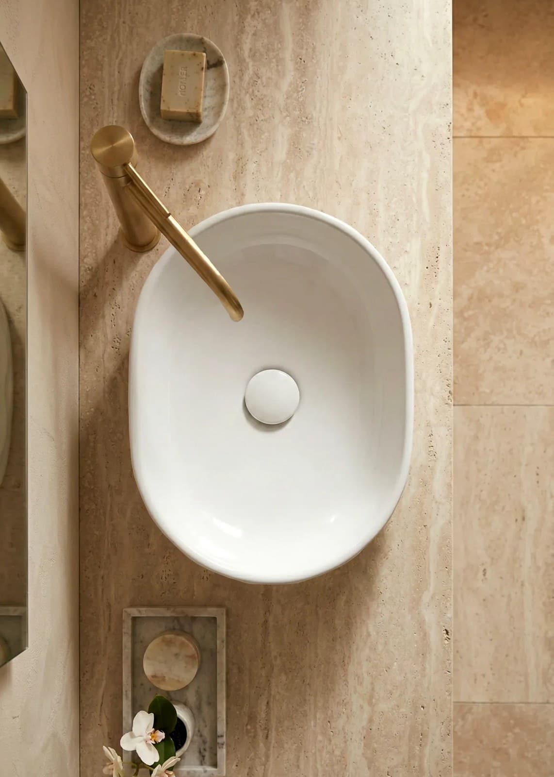 Lavoar ceramic oval A509T - alb lucios, exterior texturat - montat