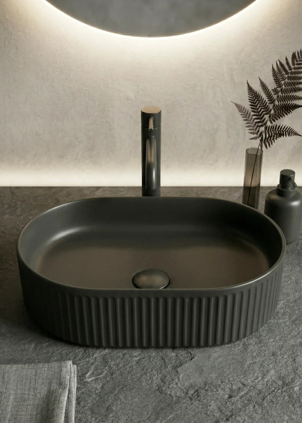 Lavoar ceramic oval A721-CBK-M - negru mat cu textură striată - montat