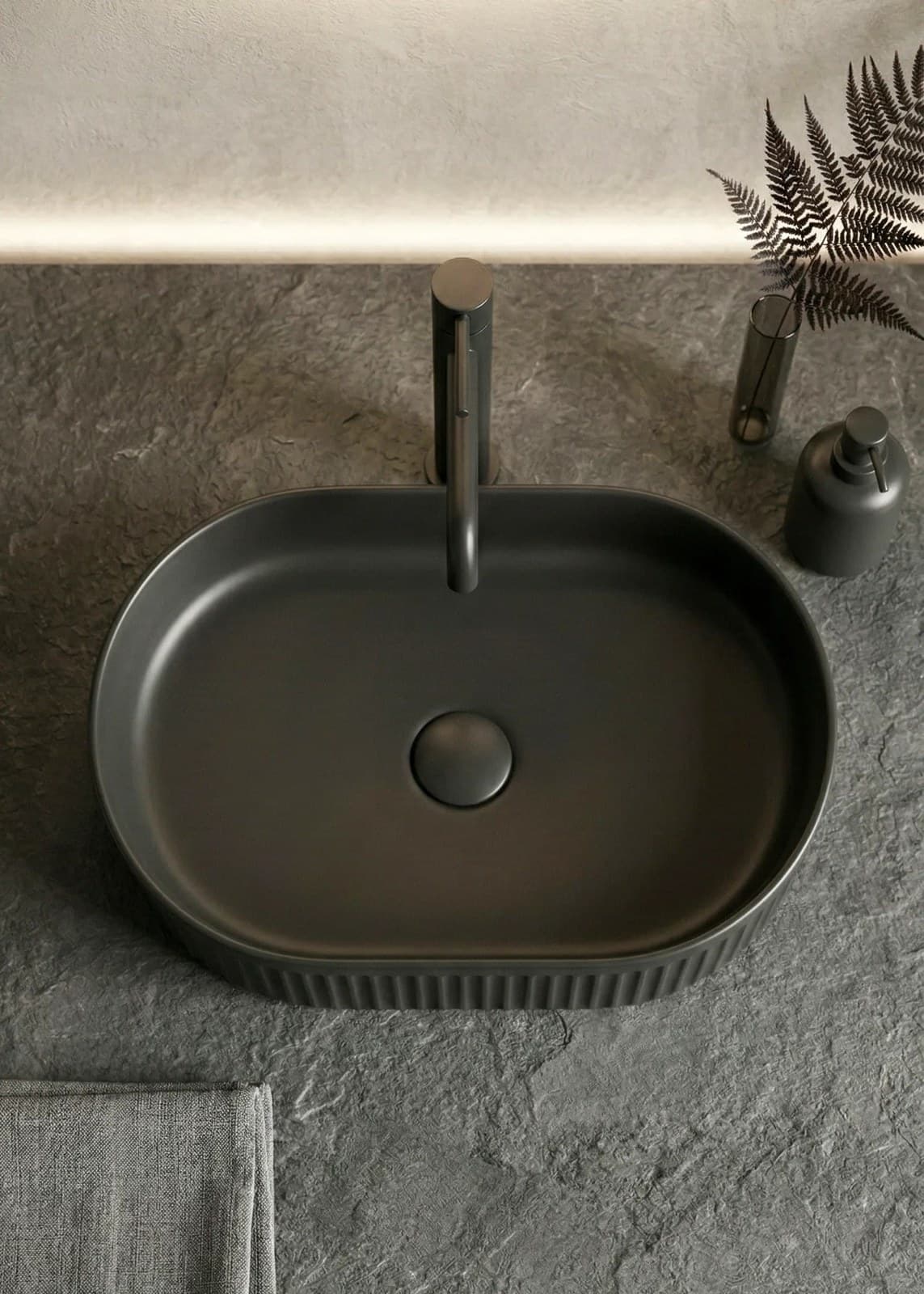 Lavoar ceramic oval A721-CBK-M - negru mat cu textură striată - montat