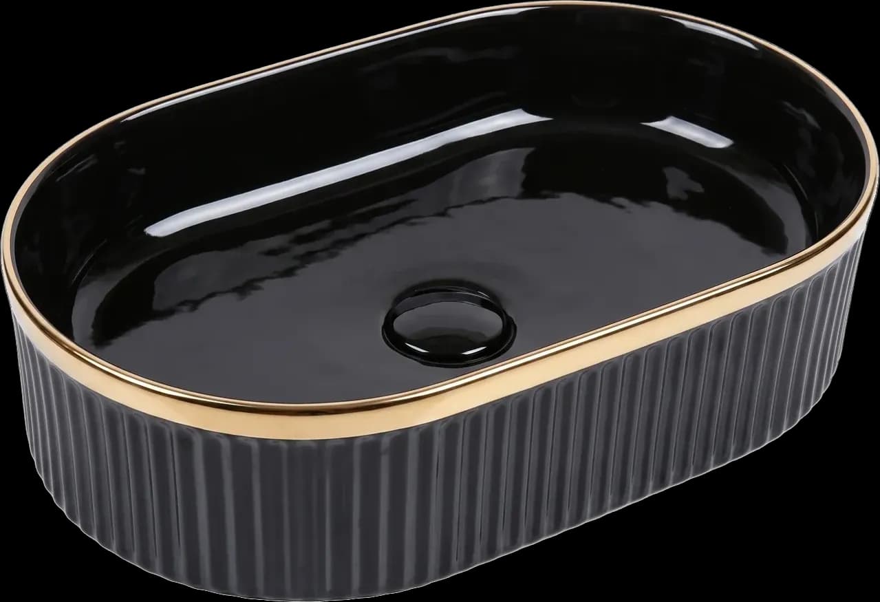 Lavoar ceramic oval A721-CBKGGLG - negru lucios texturat cu linie aurie
