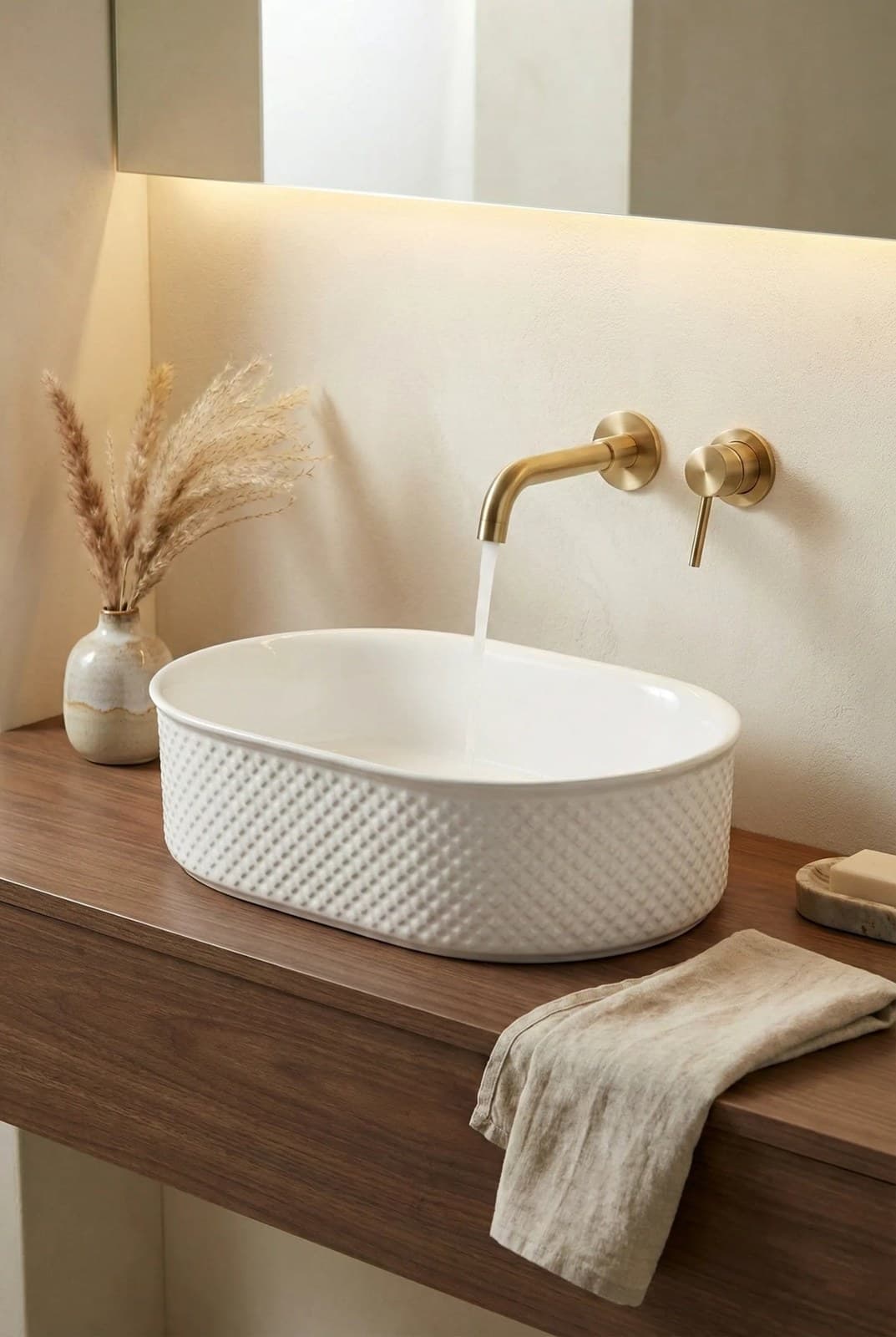 Lavoar ceramic oval A739 - alb lucios cu exterior texturat - montat