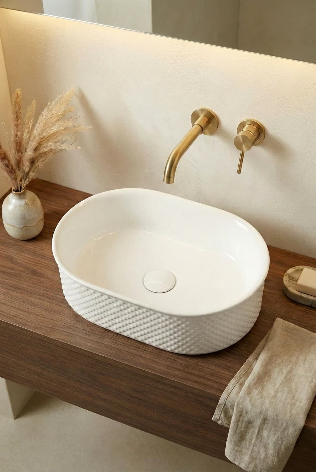 Lavoar ceramic oval A739 - alb lucios cu exterior texturat - montat