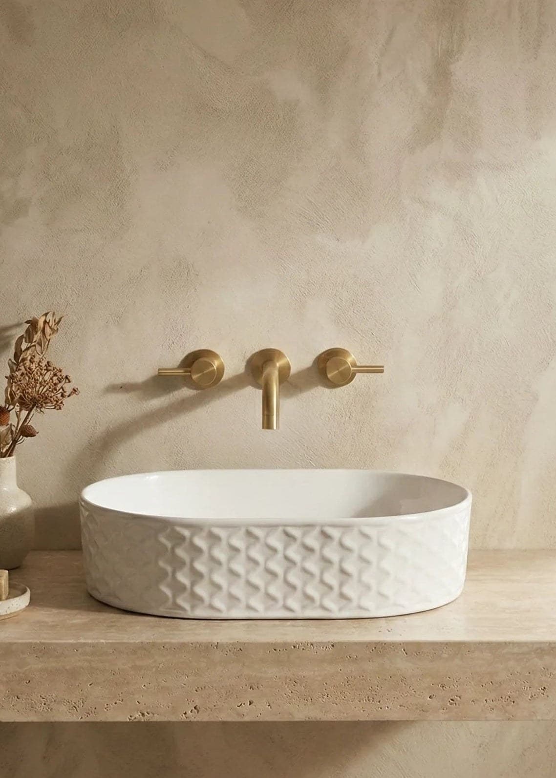 Lavoar ceramic oval A788 - alb lucios, exterior texturat - montat