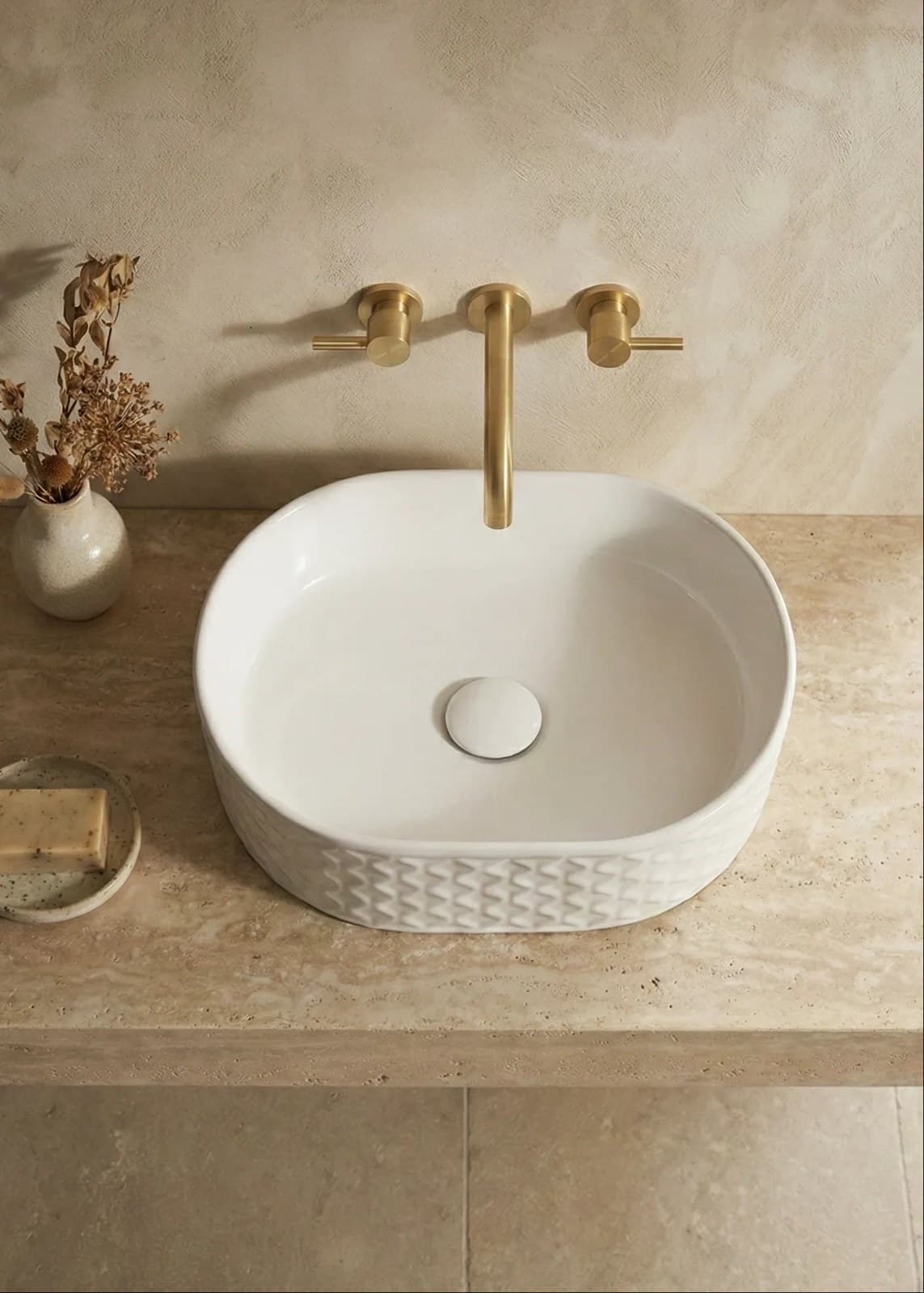 Lavoar ceramic oval A788 - alb lucios, exterior texturat - montat