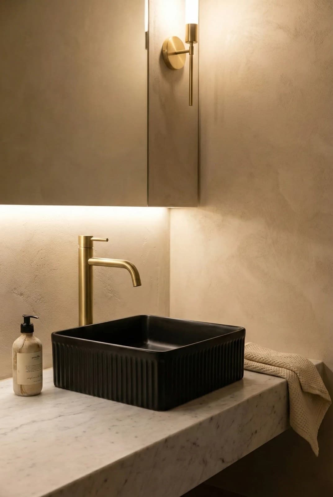 Lavoar ceramic pătrat A722-CBK-M - negru mat, exterior texturat - montat