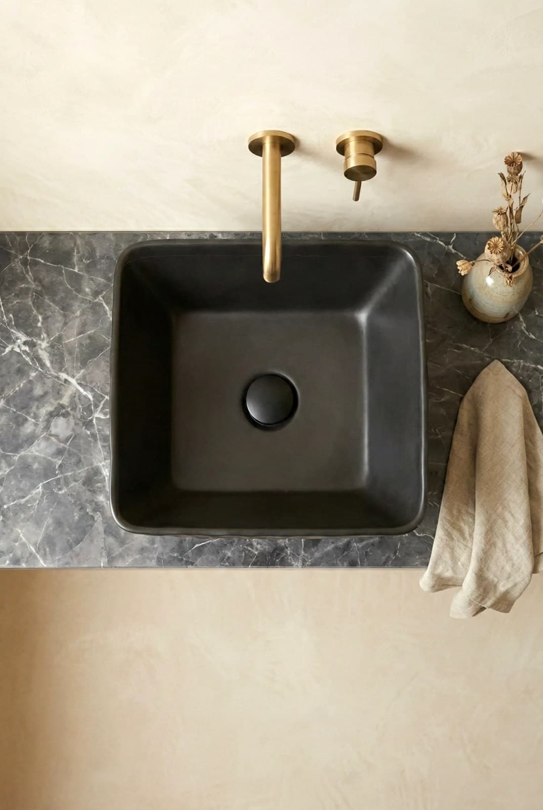 Lavoar ceramic pătrat A822-CBK-M - negru mat - montat