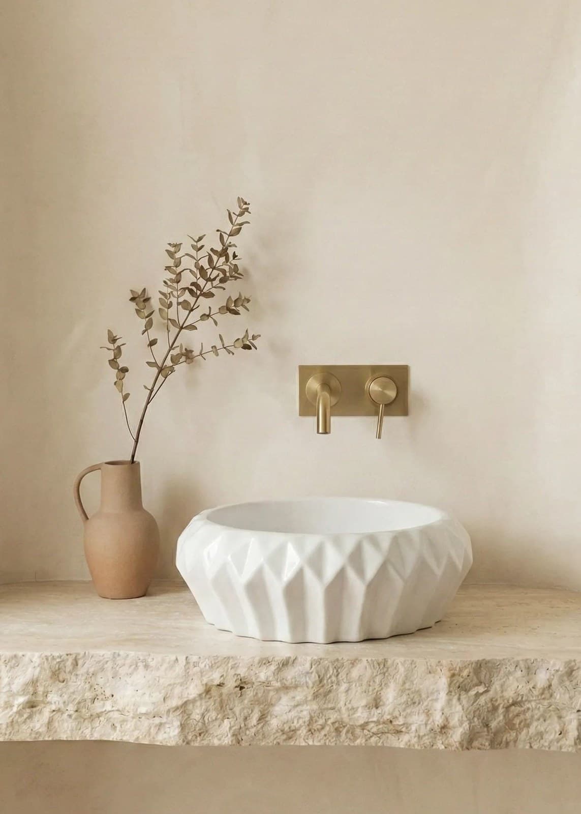Lavoar ceramic rotund A535 - alb lucios, exterior geometric - montat