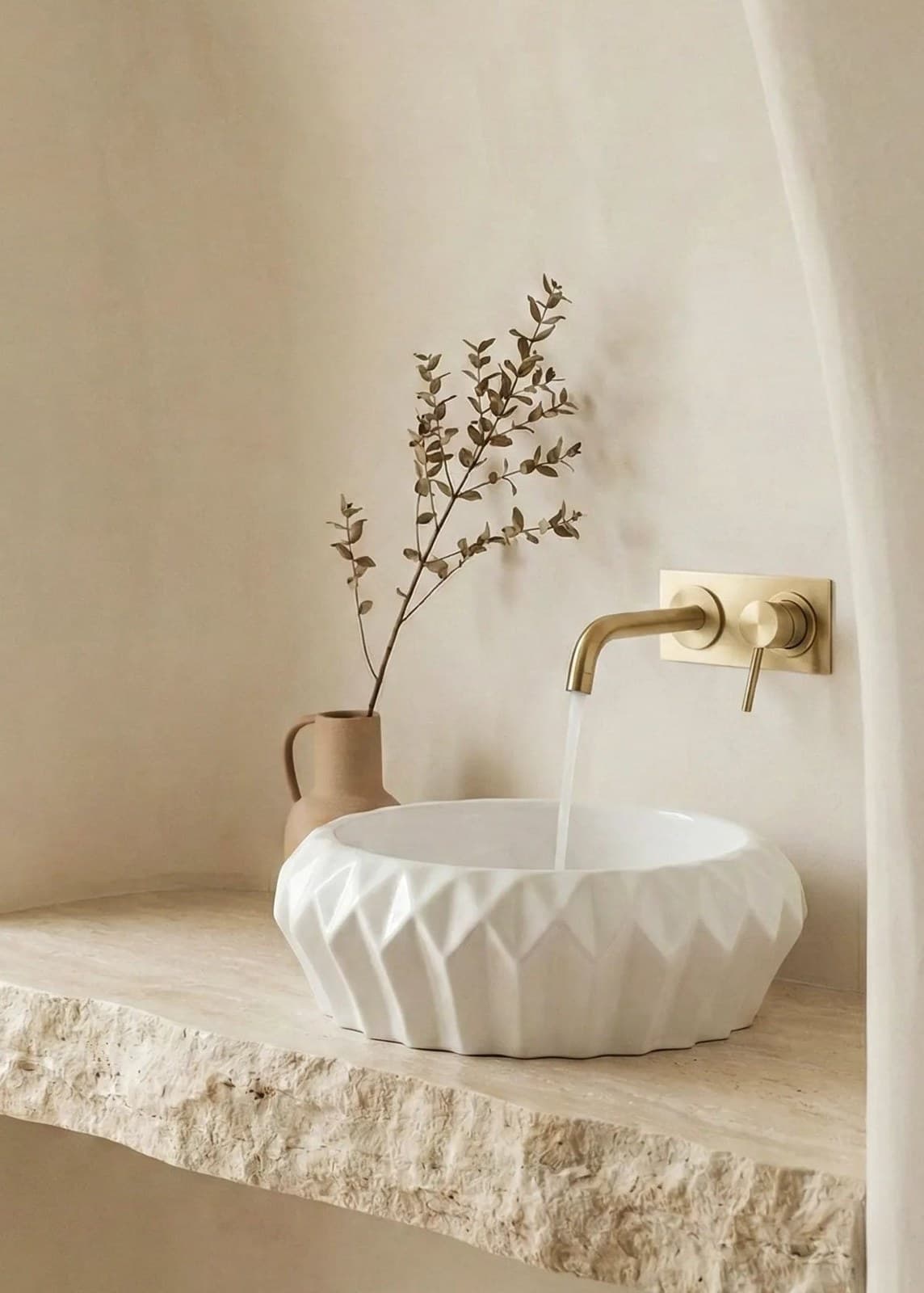 Lavoar ceramic rotund A535 - alb lucios, exterior geometric - montat