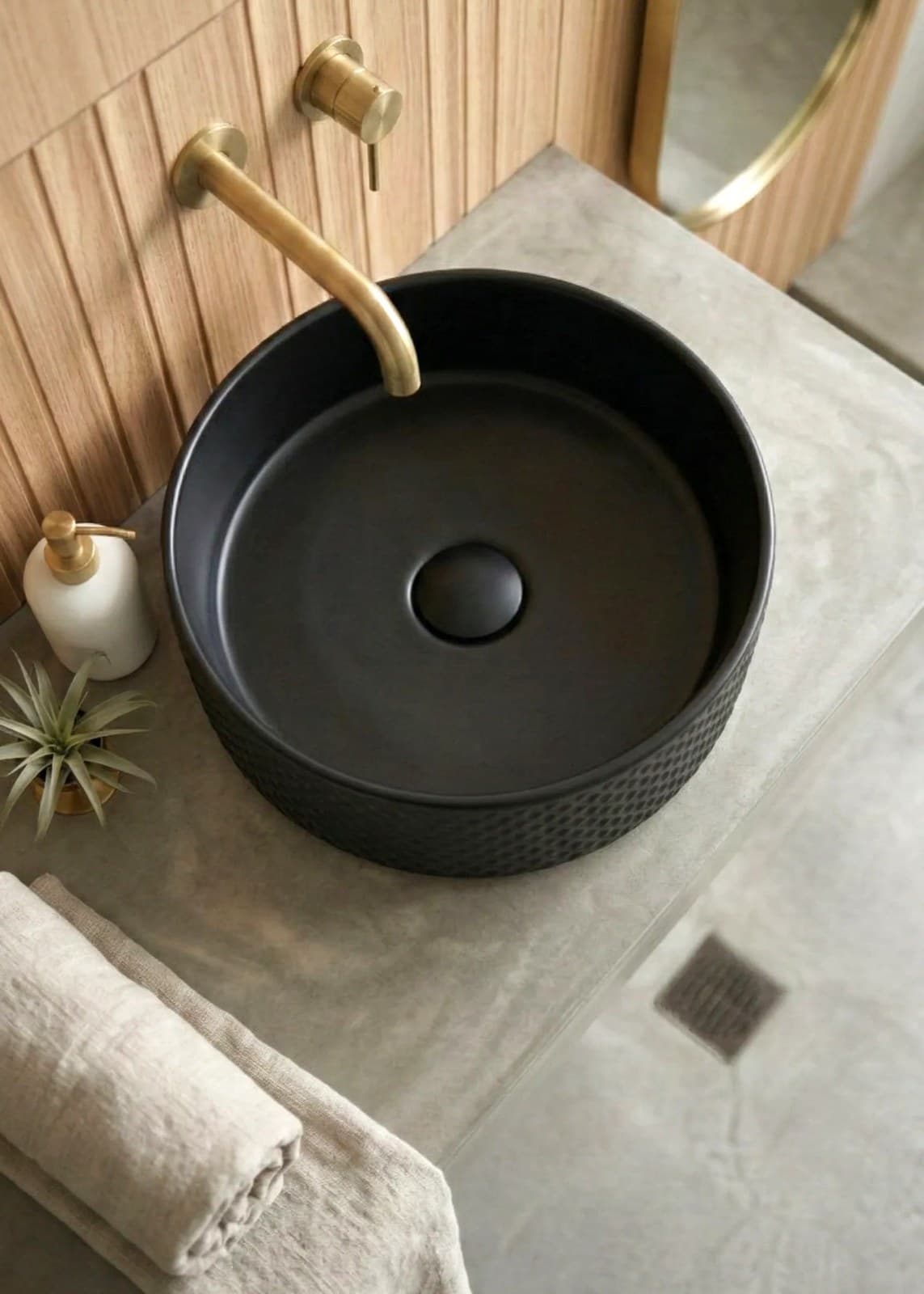Lavoar ceramic rotund A733-CBK-M - negru mat, exterior texturat - montat
