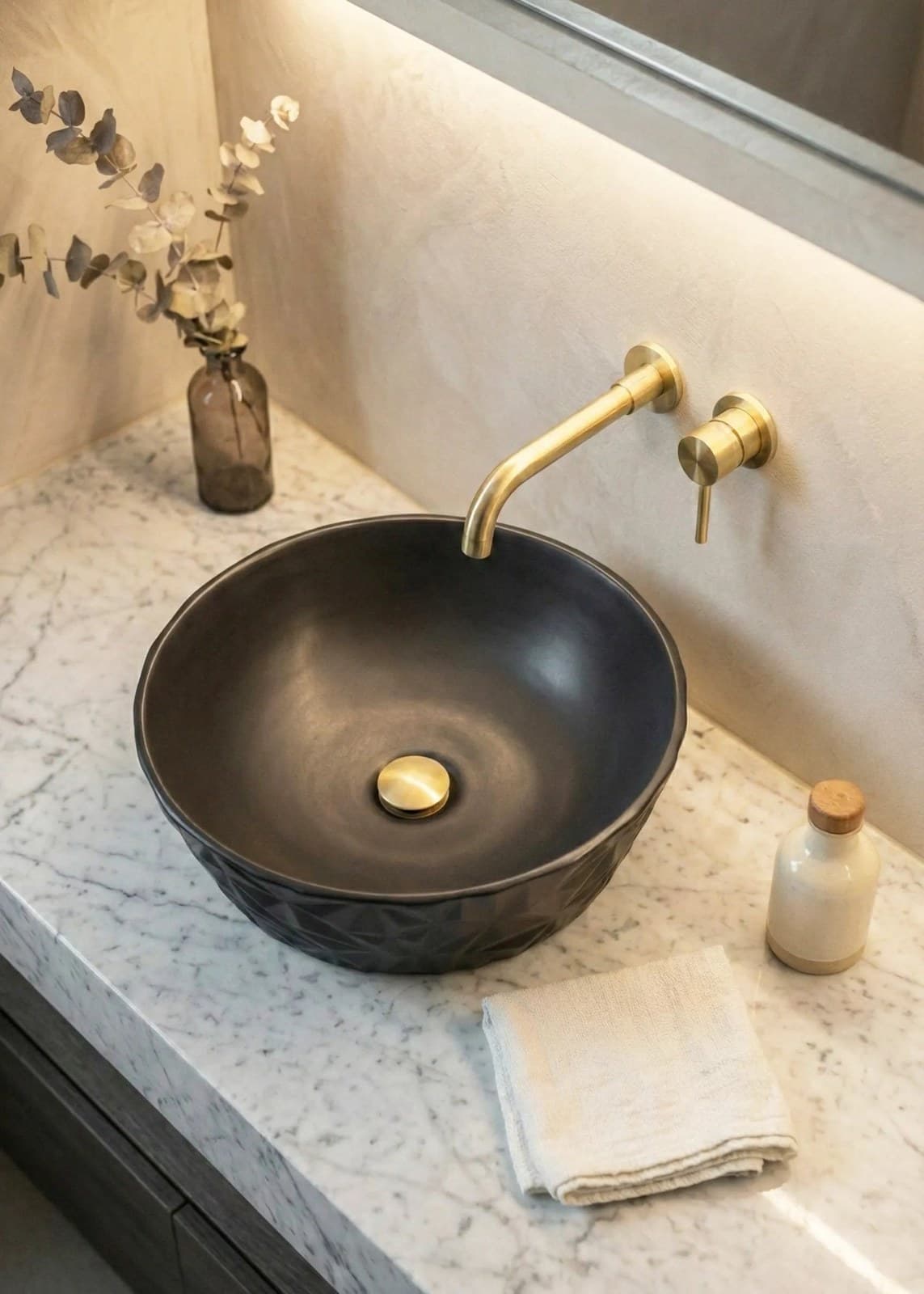Lavoar ceramic rotund A823-CBK-M - negru mat texturat - montat