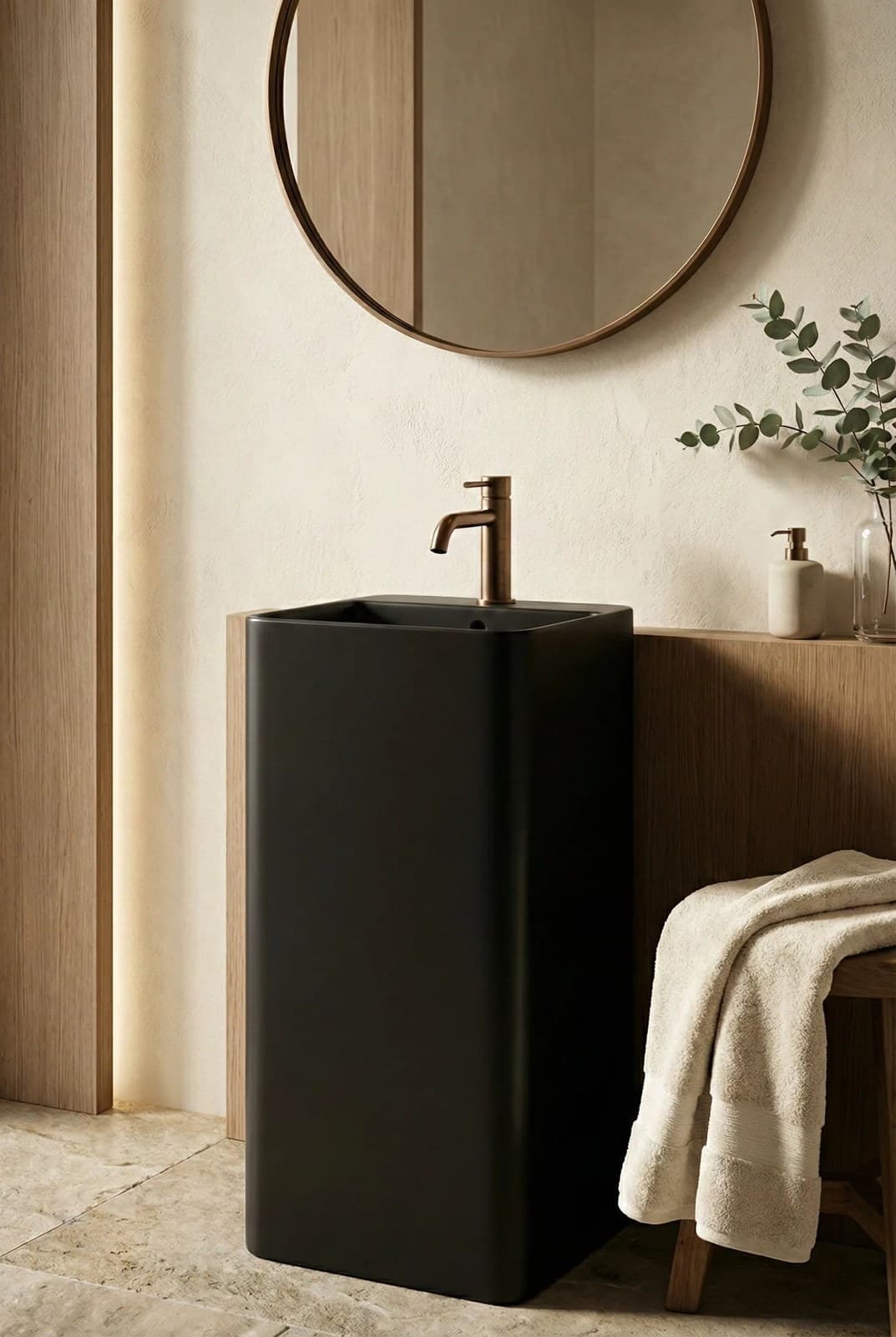 Lavoar freestanding ceramic H15-CBK-M - negru mat, formă pătrată - montat