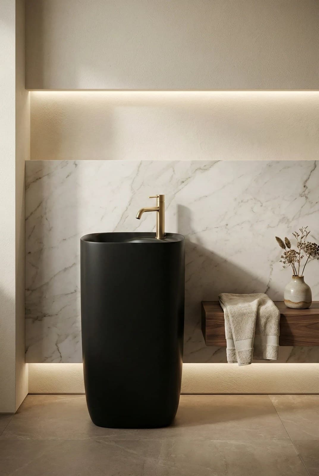 Lavoar freestanding ceramic H18-CBK-M - negru mat, formă ovală - montat