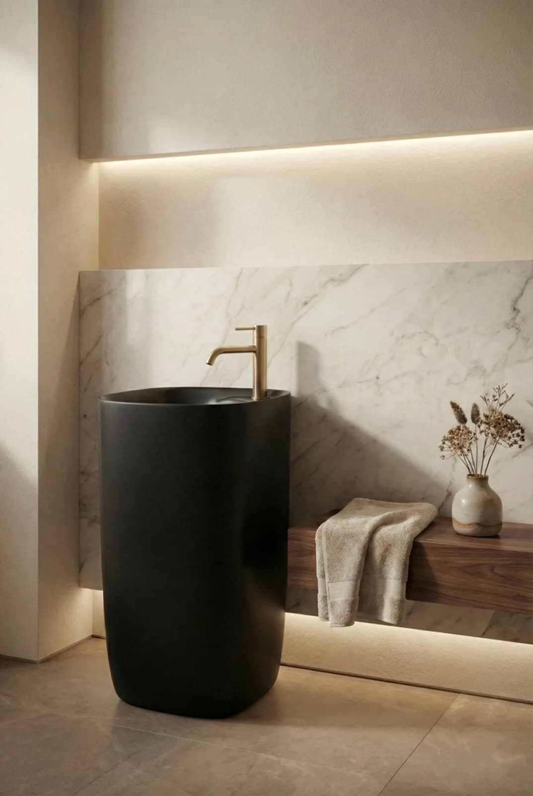 Lavoar freestanding ceramic H18-CBK-M - negru mat, formă ovală - montat