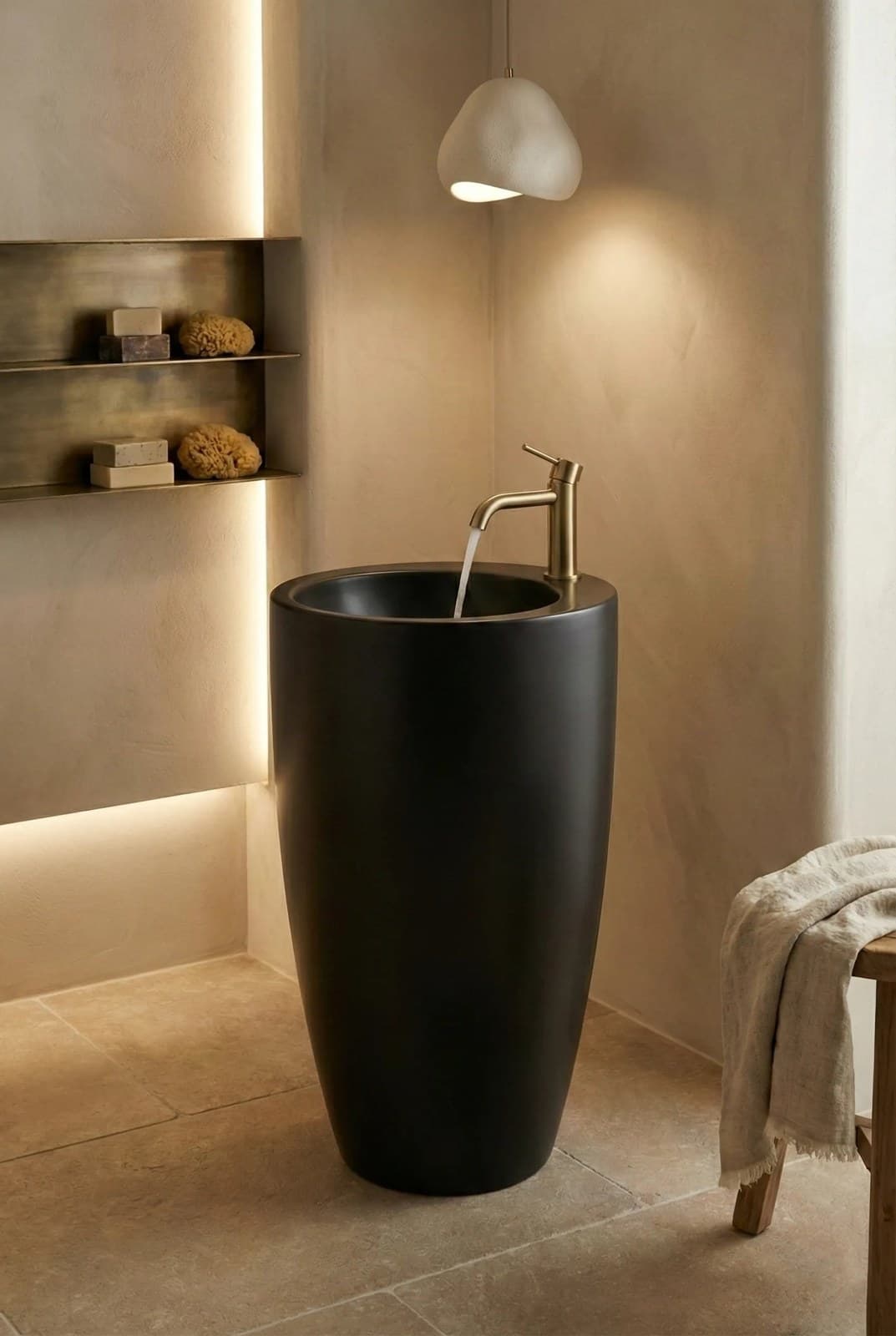 Lavoar freestanding ceramic H20-CBK-M - negru mat, formă conică - montat
