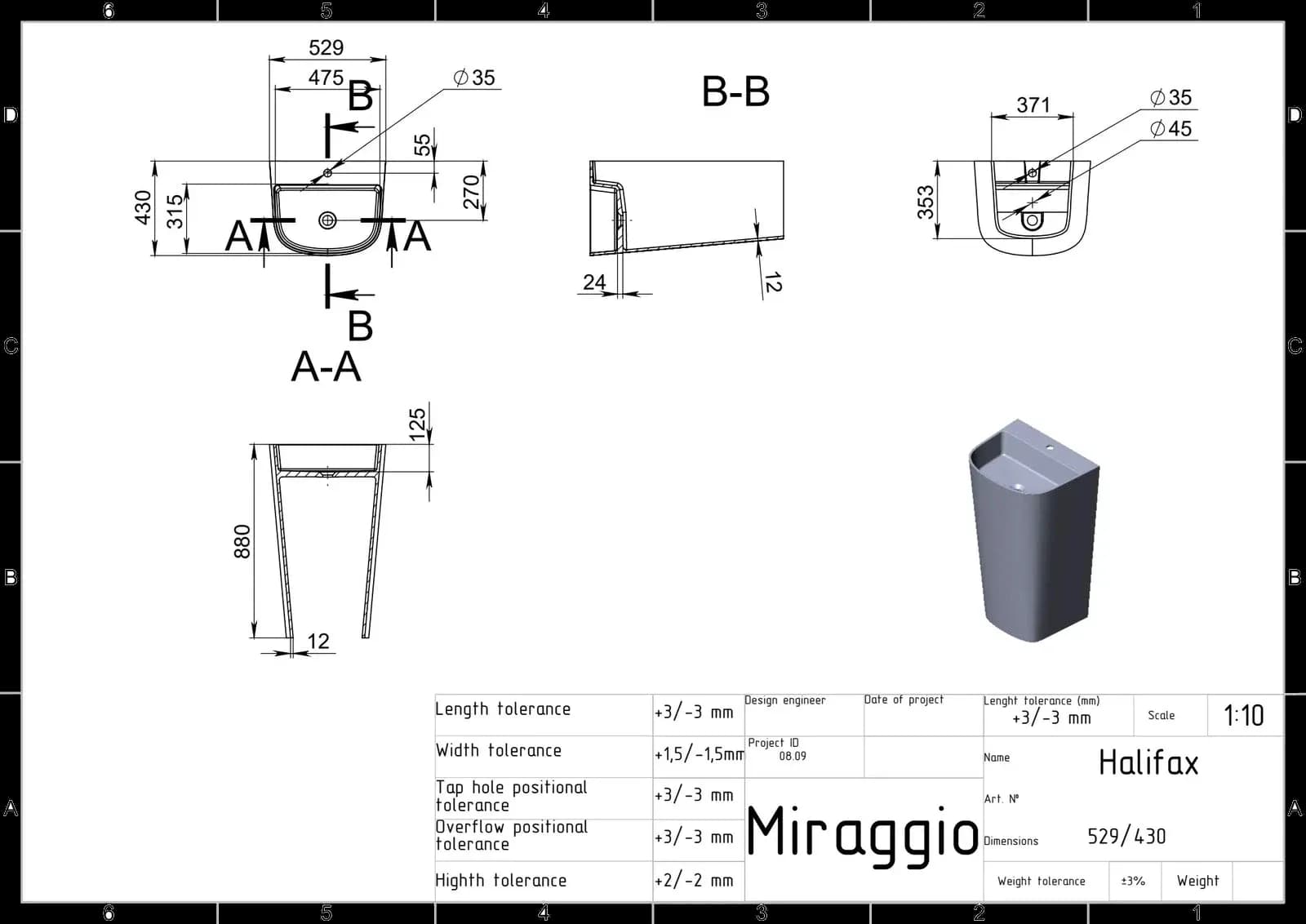 Lavoar freestanding Halifax, Miraggio