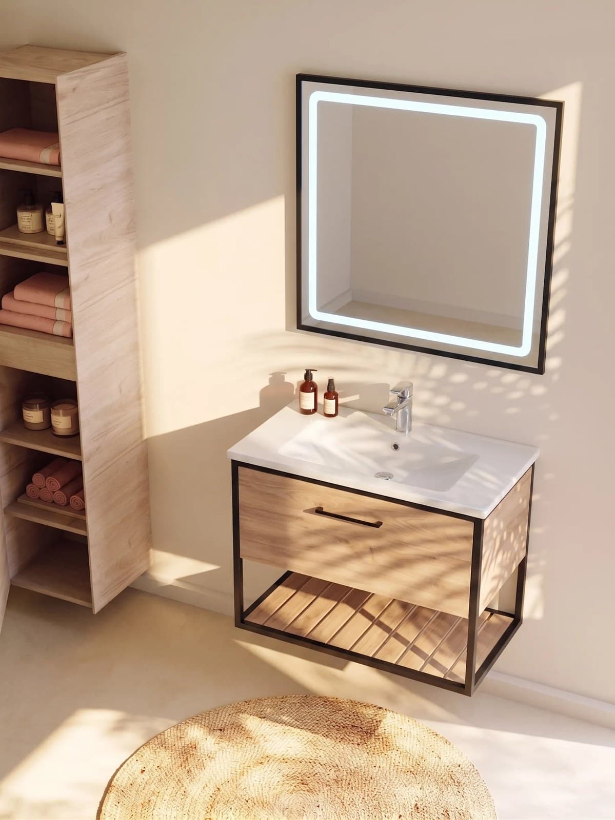 Mobilier baie suspendat cu lavoar ceramic Loft Scandi Seville