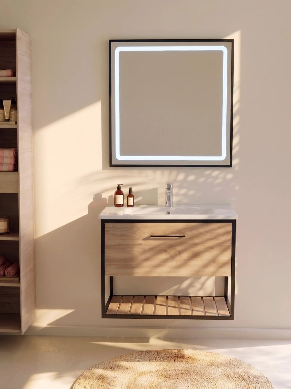 Mobilier baie suspendat cu lavoar ceramic Loft Scandi Seville - montat