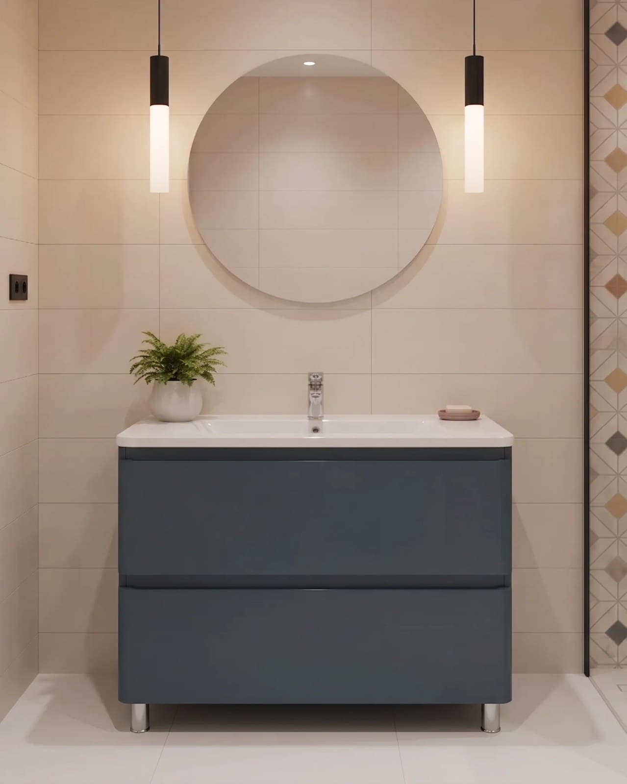 Mobilier de baie pe pardoseală Accent albastru mat