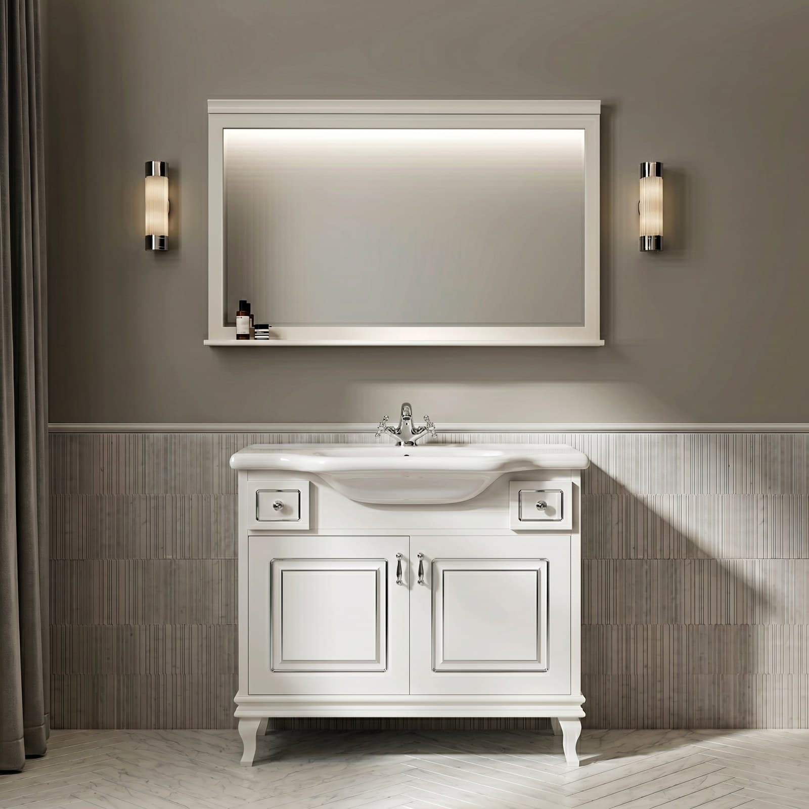 Mobilier de baie pe pardoseală Beatrice alb+crom