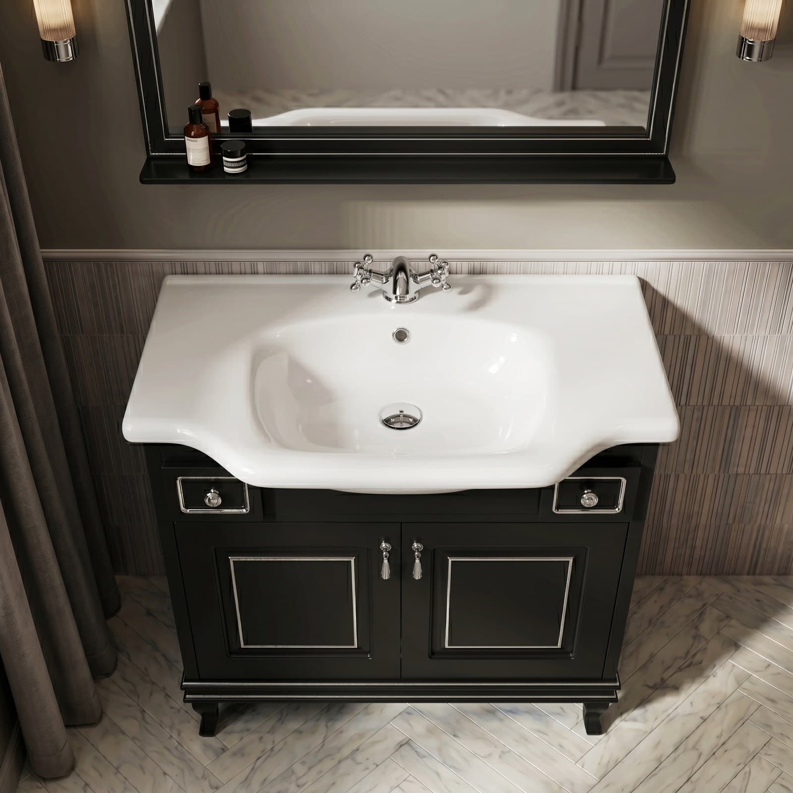 Mobilier de baie pe pardoseală Beatrice negru+crom - montat