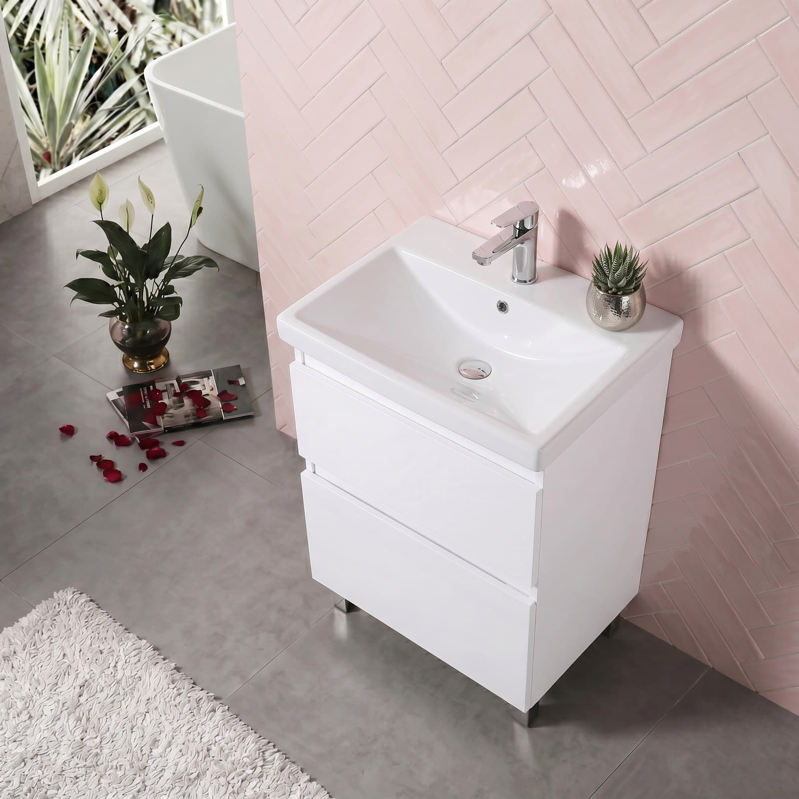 Mobilier de baie pe pardoseala Elite, Alb Mat - montat